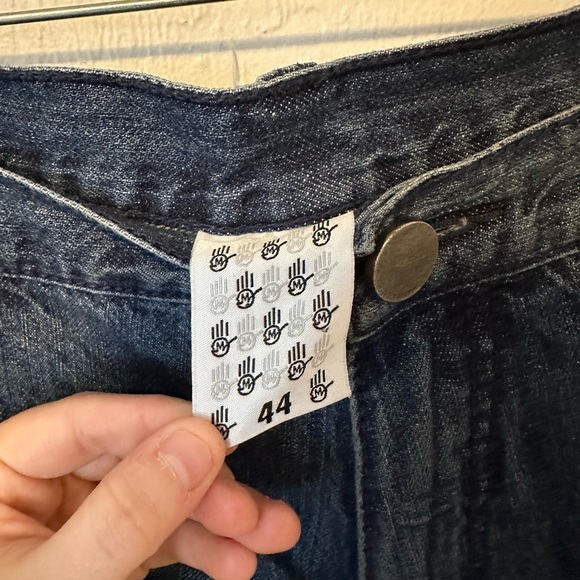 MISKEEN ORIGINALS Denim Jeans Blue Sz 44x33 EMBROIDERD LOGO Distressed Y2K Vtg - Picture 7 of 8